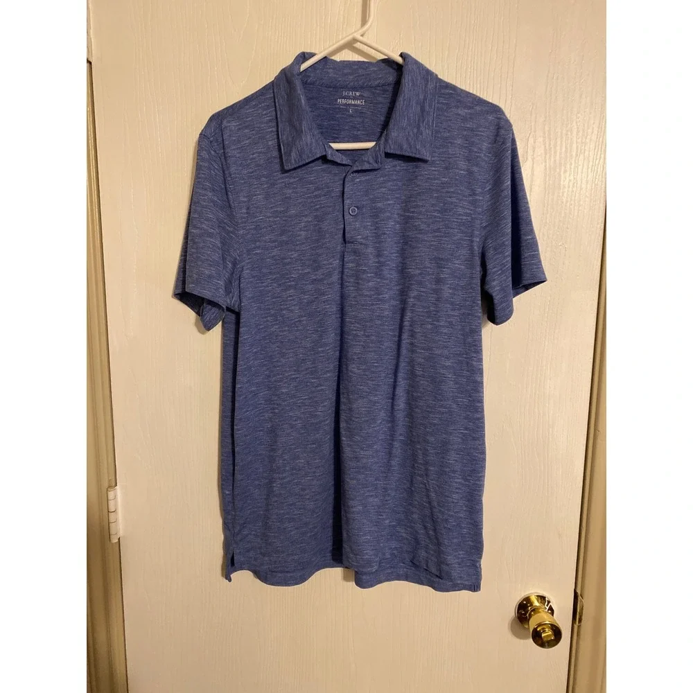 J.Crew Performance Polo Mens Large Blue Heathered Space Dye Short Sleeve 0151